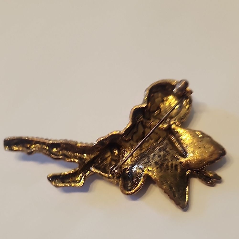 Whimsical Lounging Sitting Angel Brooch AB Aurora Borealis Stones Gold-Tone VTG View 3